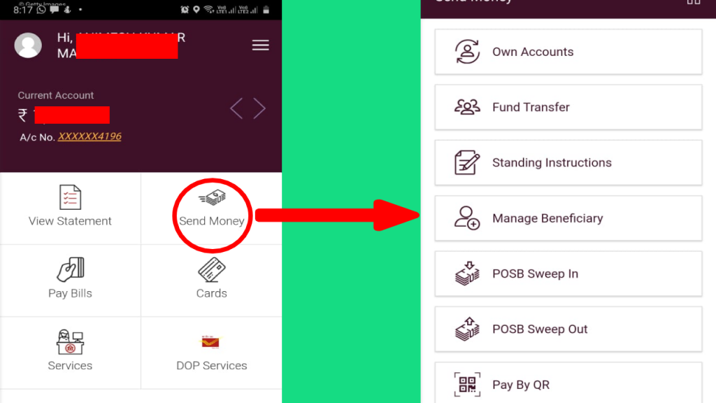 send money through india post payments bank app