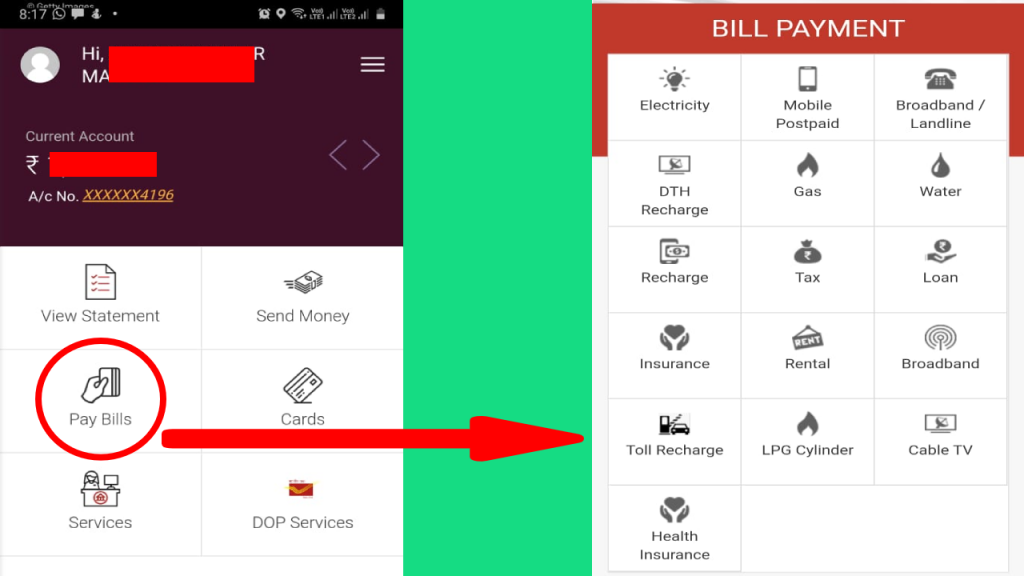 bill payment through india post payments bank app